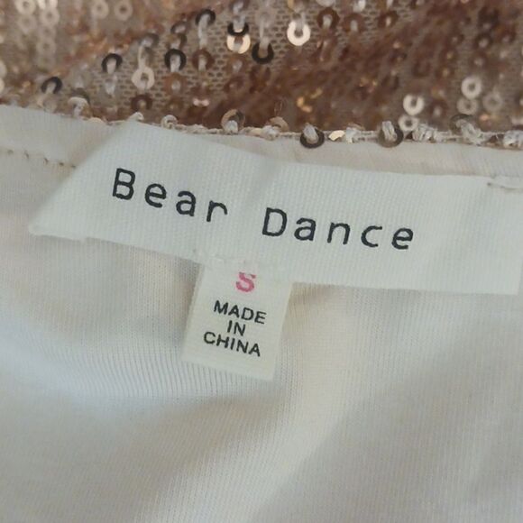 BEAR DANCE Rose Gold/ peach sequin cut out mini dress size small - Picture 10 of 11